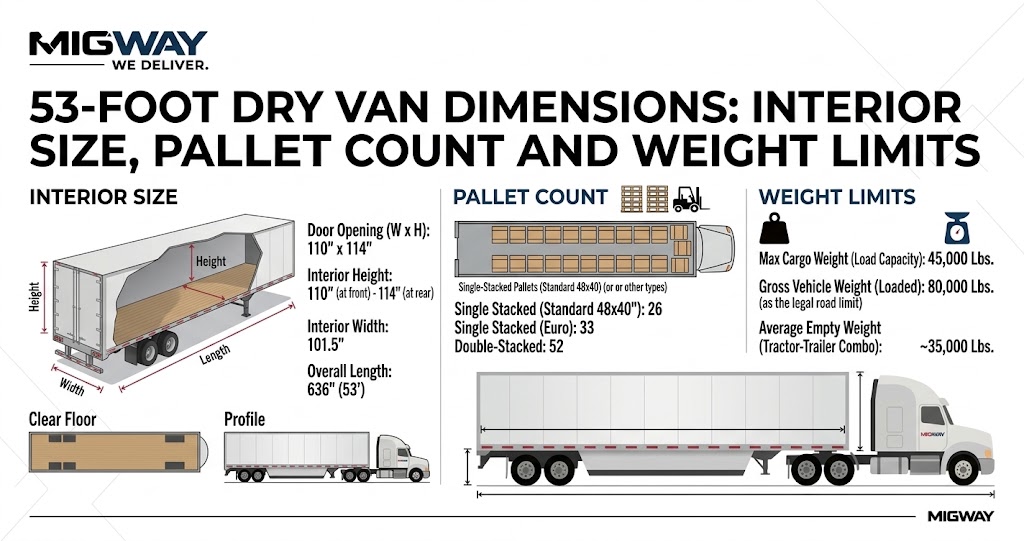 53-Foot Dry Van Dimensions: Interior Size, Pallet Count and Weight Limits